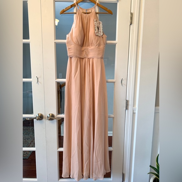 NWT AW Bridal Keyhole Chiffon Bridesmaid Dresses Long Formal Dress in Pearl Pink - Picture 9 of 13